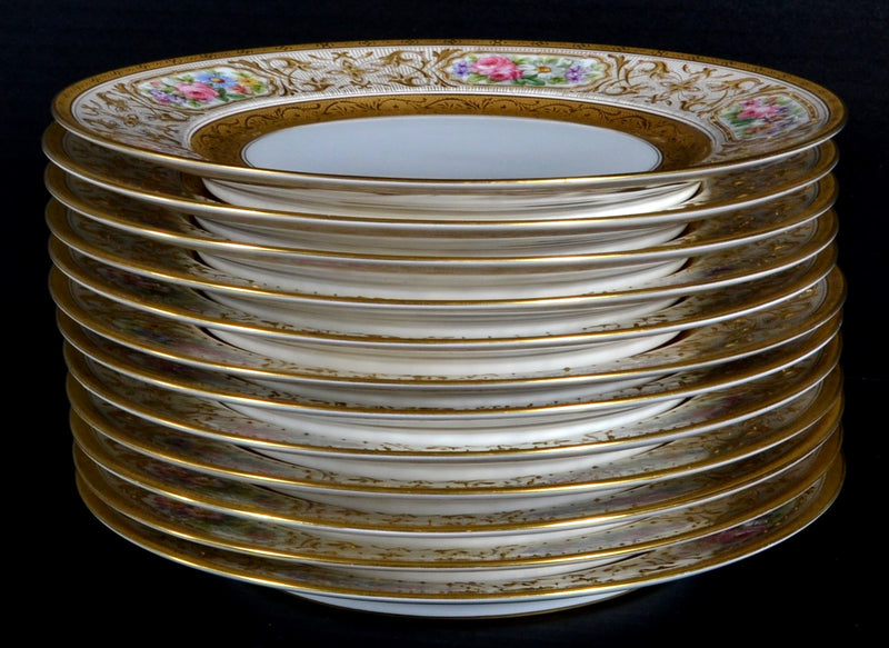 Set of 12 Gilded and Enameled French Limoges Plates, Circa 1890