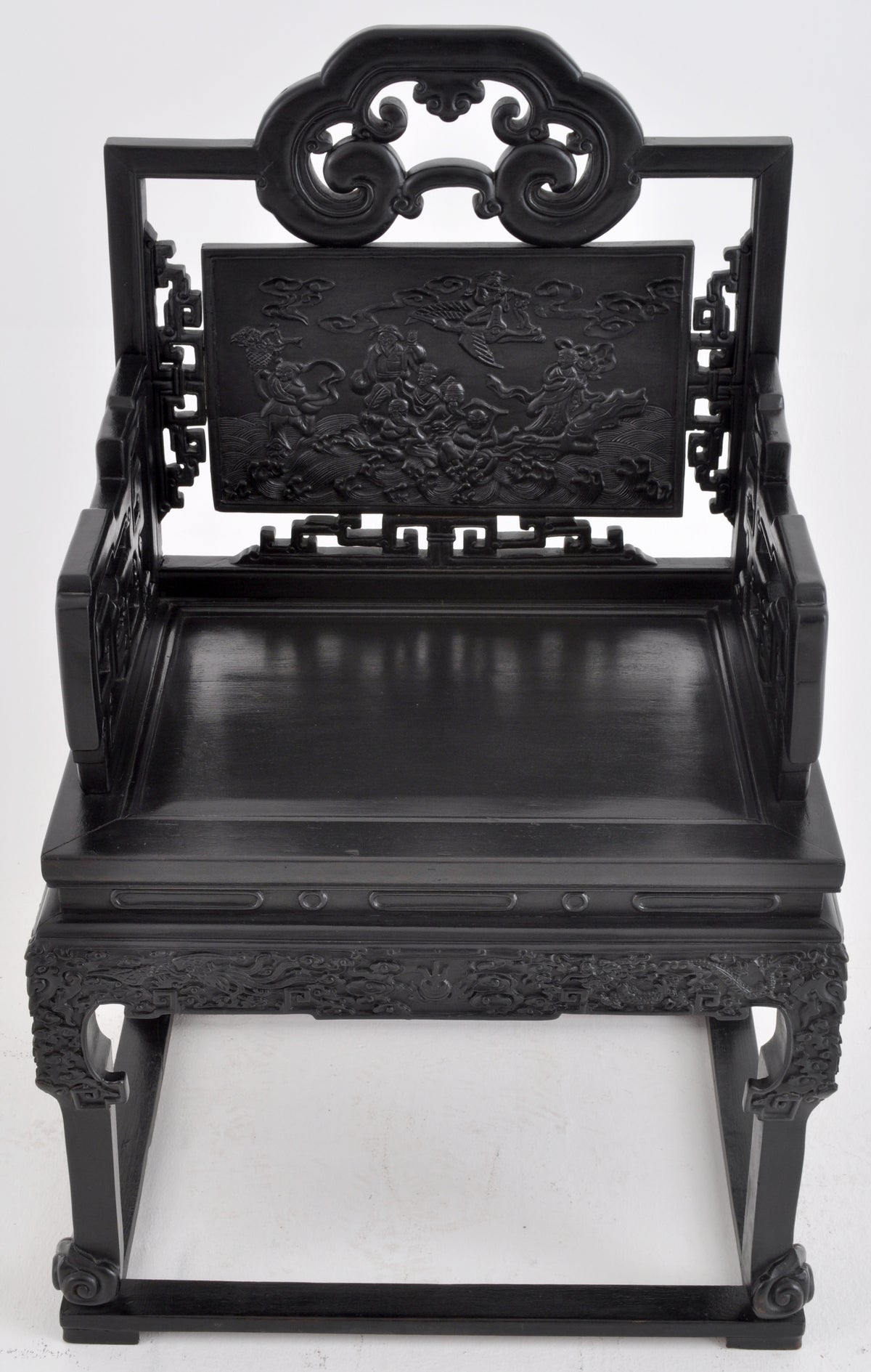Antique 19th Century Chinese Qing Dynasty Carved Ebonized Rosewood Chair, Circa 1890