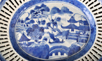 Antique Chinese Qing Dynasty Blue & White Reticulated Serving Bowl and Underplate, Circa 1800