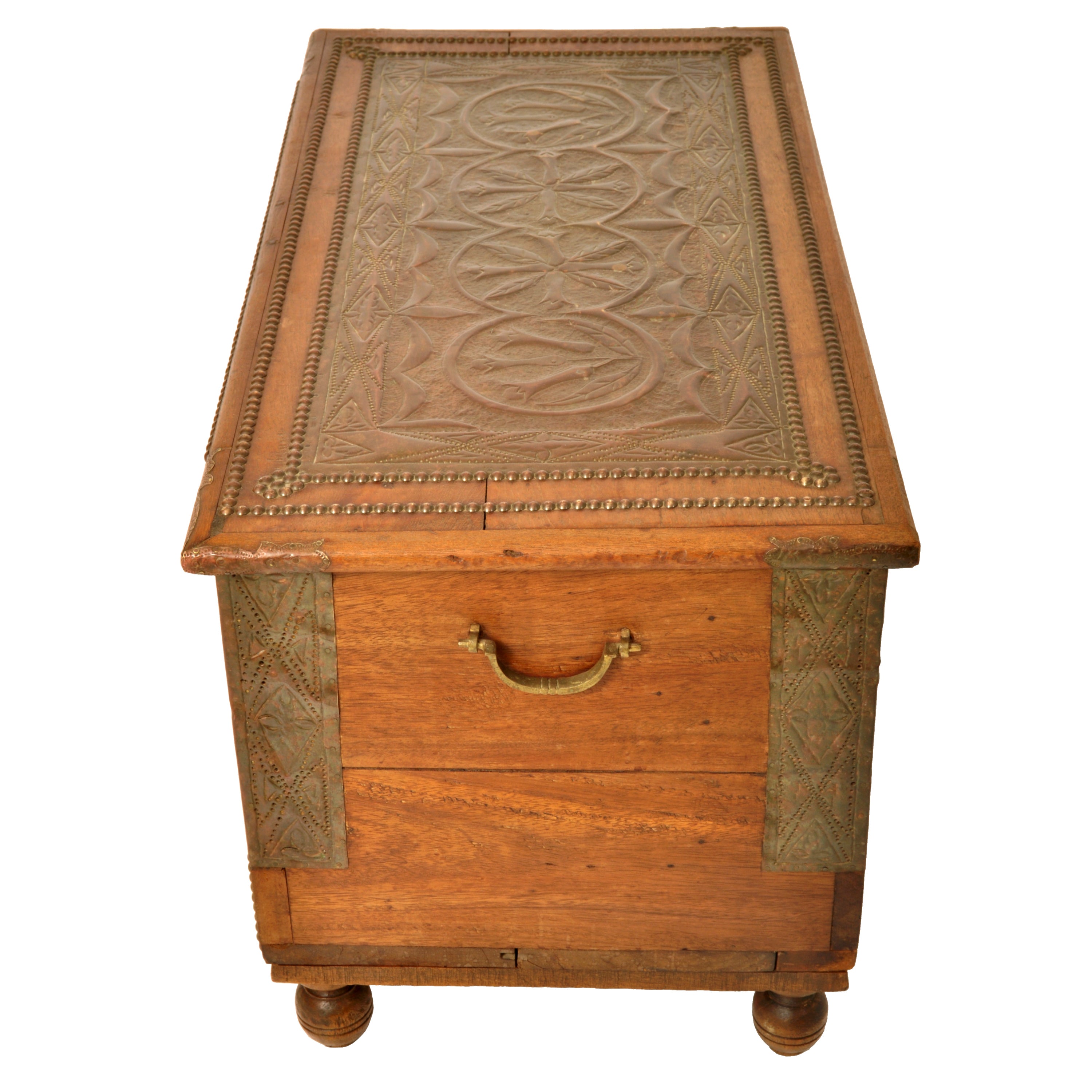 Antique Zanzibar Omani Teak & Brass Studded Copper Clad Dowry