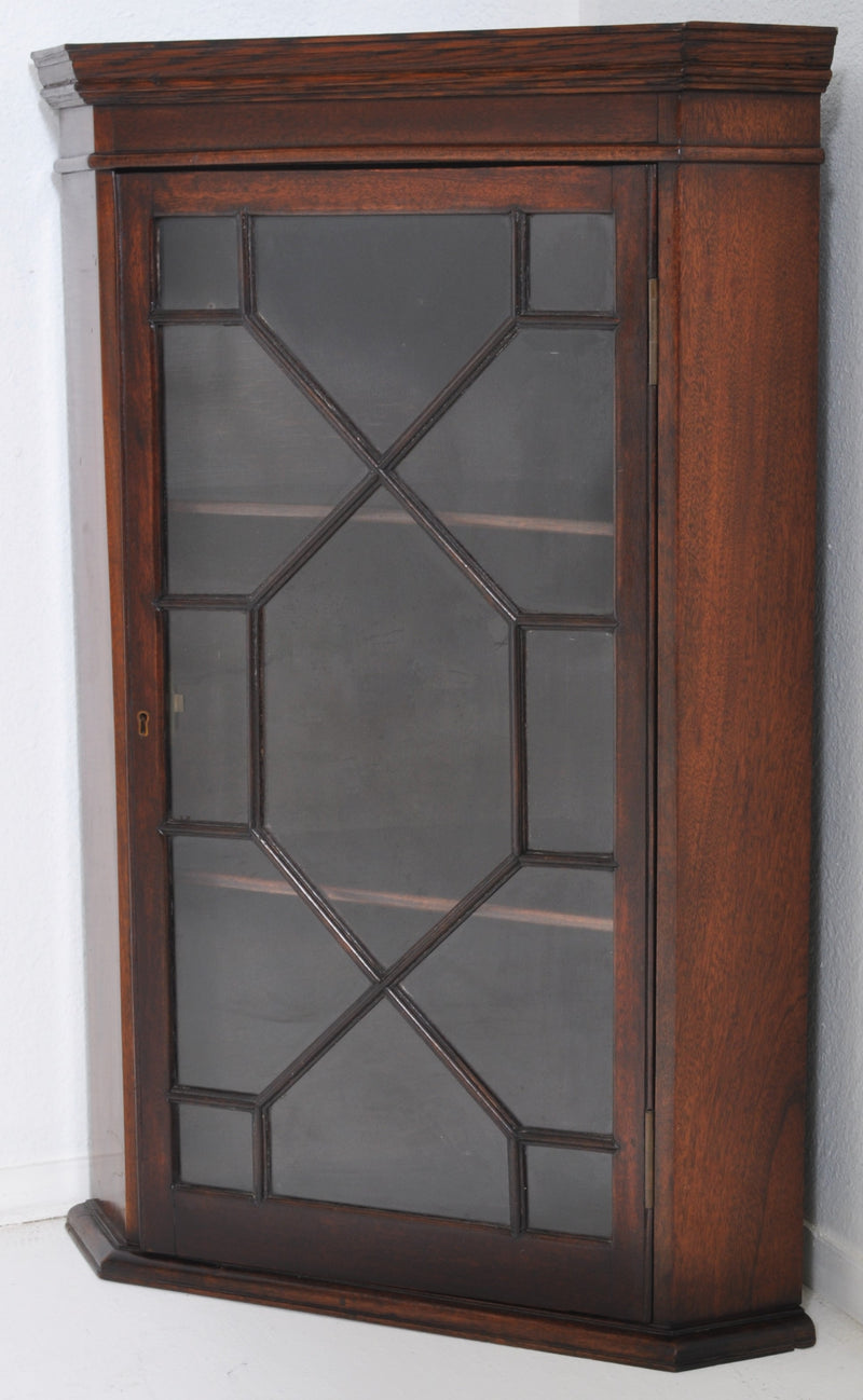 Antique English Astragal Glazed Mahogany Corner Cabinet, Circa 1860