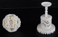 Antique Chinese Qing Dynasty Canton Carved Ivory Puzzle Ball & Stand, Circa 1880