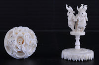 Antique Chinese Qing Dynasty Canton Carved Ivory Puzzle Ball & Stand, Circa 1880
