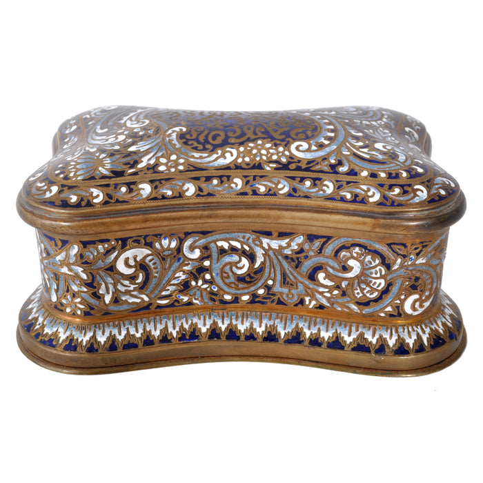 Fine Antique French Art Nouveau Bronze Champlevé Enamel lidded Jewelry Box, circa 1900