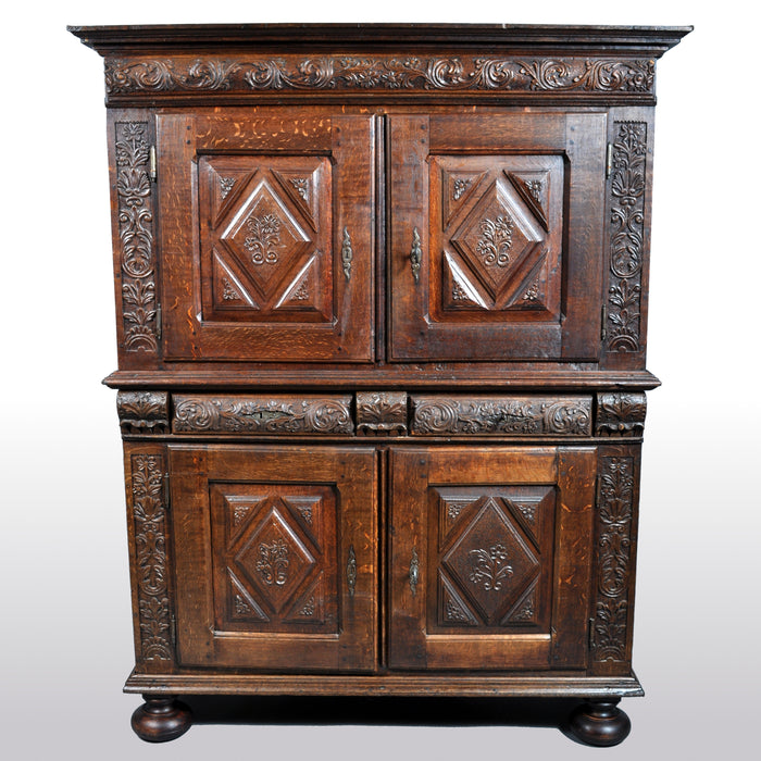 Antique French Baroque Carved Oak Court Cabinet, circa 1750