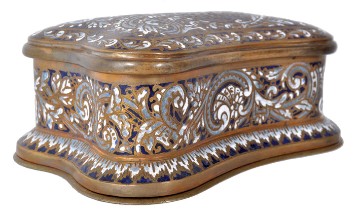 Fine Antique French Art Nouveau Bronze Champlevé Enamel lidded Jewelry Box, circa 1900