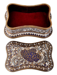 Fine Antique French Art Nouveau Bronze Champlevé Enamel lidded Jewelry Box, circa 1900