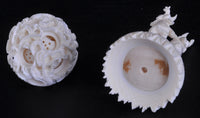 Antique Chinese Qing Dynasty Canton Carved Ivory Puzzle Ball & Stand, Circa 1880