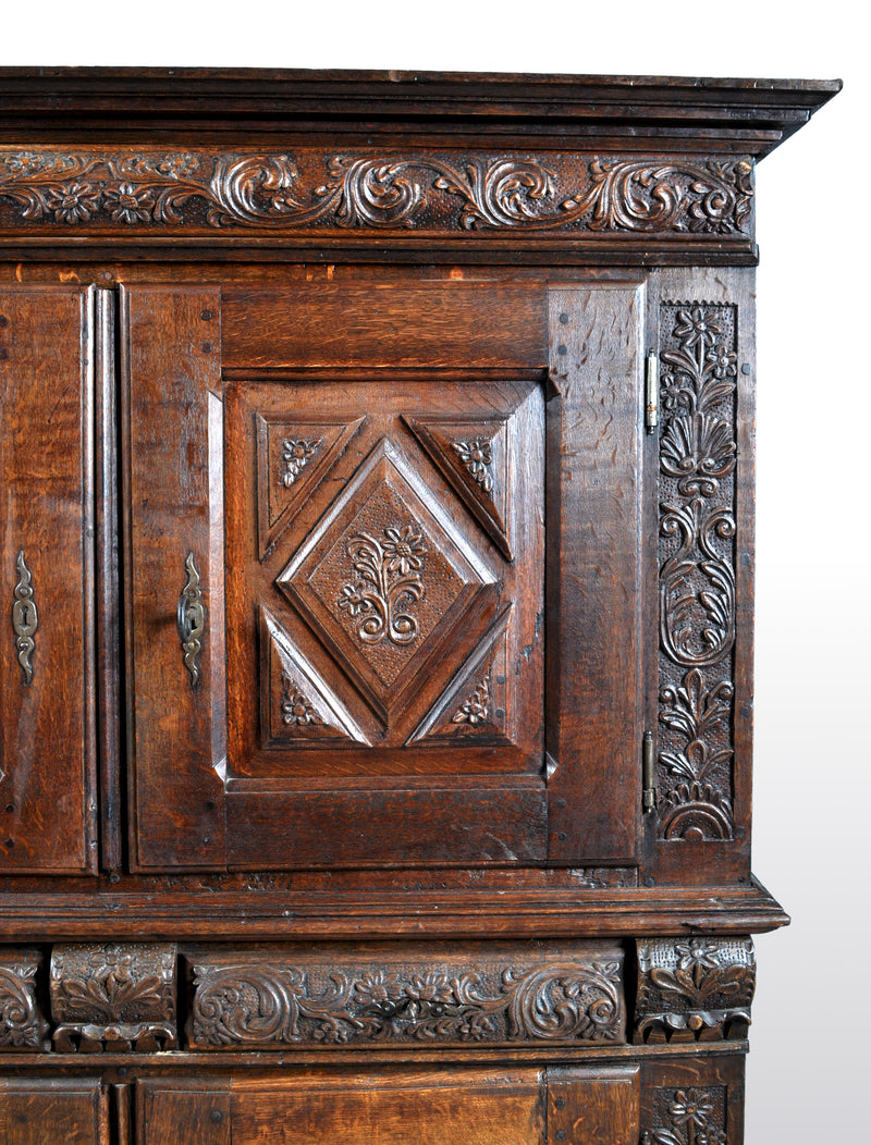 Antique French Baroque Carved Oak Court Cabinet, circa 1750