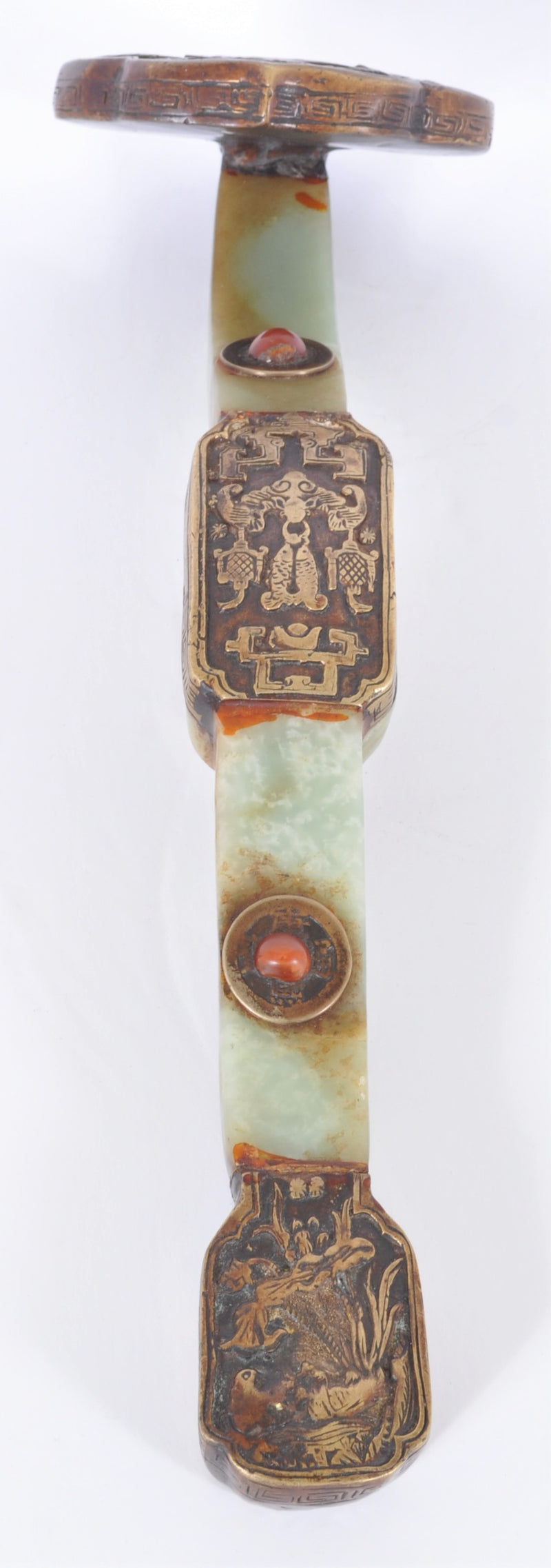 Antique Chinese Qing Dynasty (1644-1911) Jade & Carnelian Ruyi/Scepter
