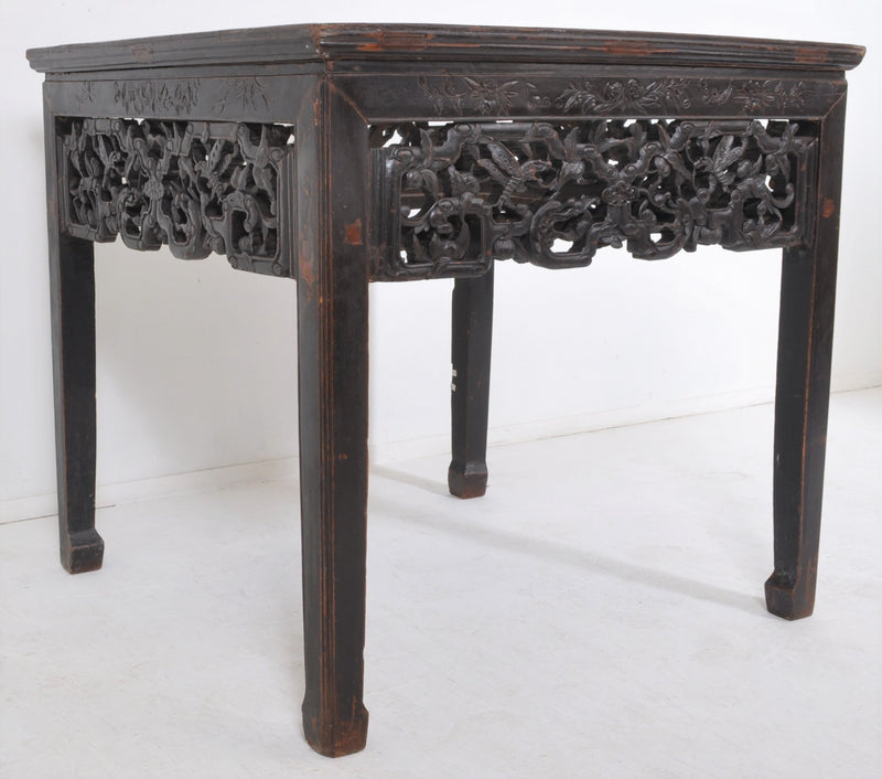 Antique Carved Elm Chinese Qing Dynasty Table, Circa 1830