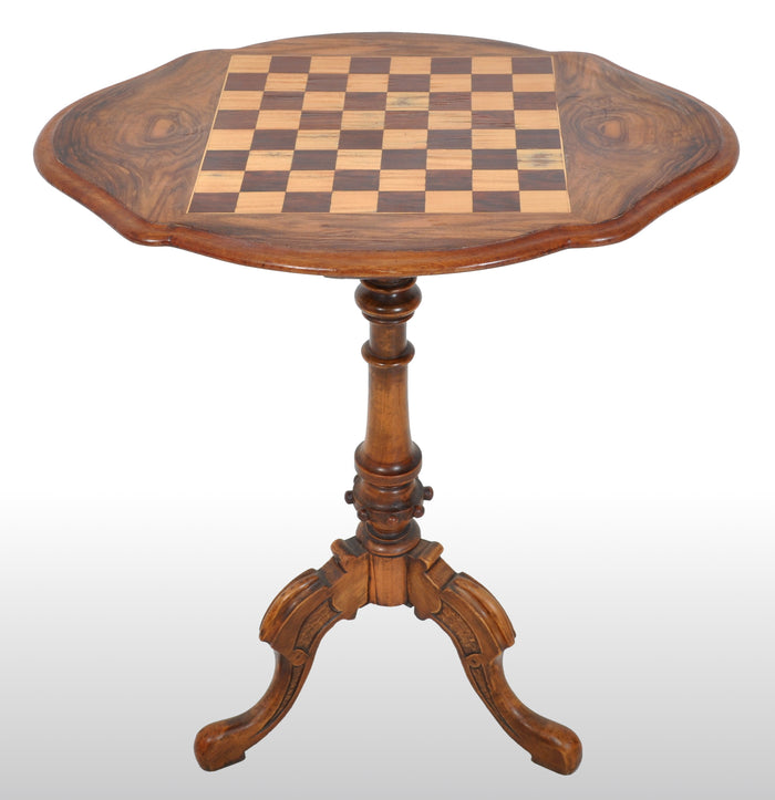 Antique American Victorian Walnut Tripod Games / Chess Table, circa 1870