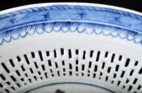 Antique Chinese Qing Dynasty Blue & White Reticulated Serving Bowl and Underplate, Circa 1800