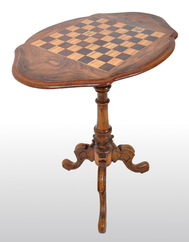 Antique American Victorian Walnut Tripod Games / Chess Table, circa 1870