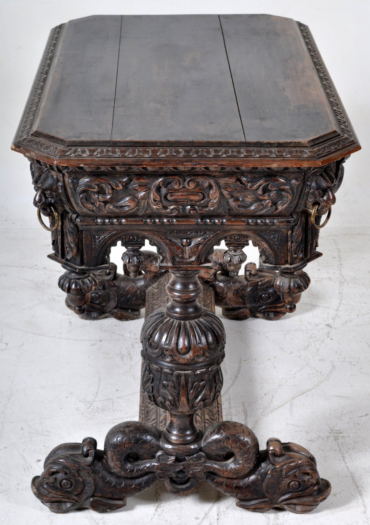Antique French Baroque Style Carved Library Table, Circa 1880