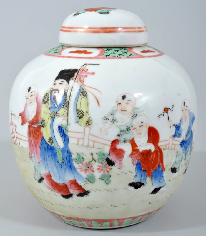 Antique Late 19th Century Chinese Qing Dynasty Famille Rose Lidded Ginger Jar