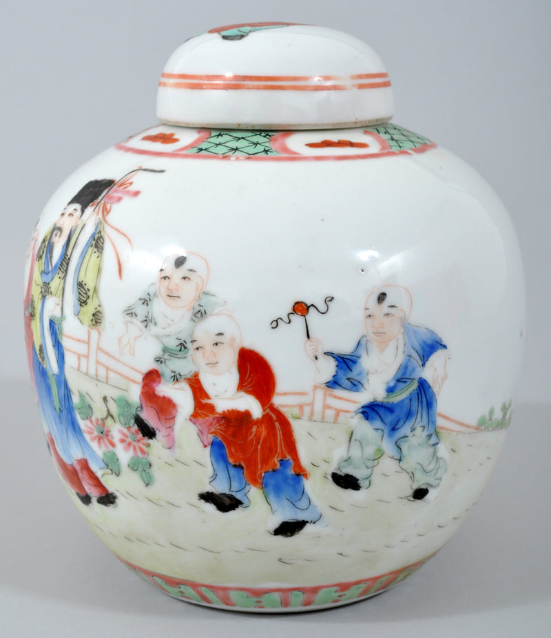 Antique Late 19th Century Chinese Qing Dynasty Famille Rose Lidded Ginger Jar