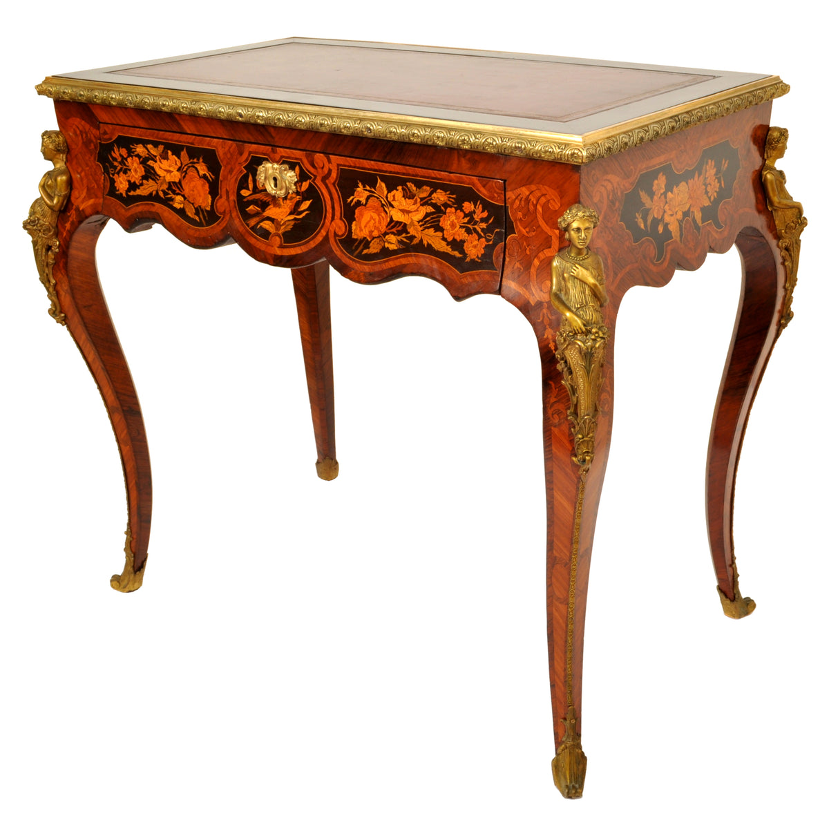 Antique 19th Century French Louis XVI Marquetry Ormolu Writing Desk / Table, circa 1895