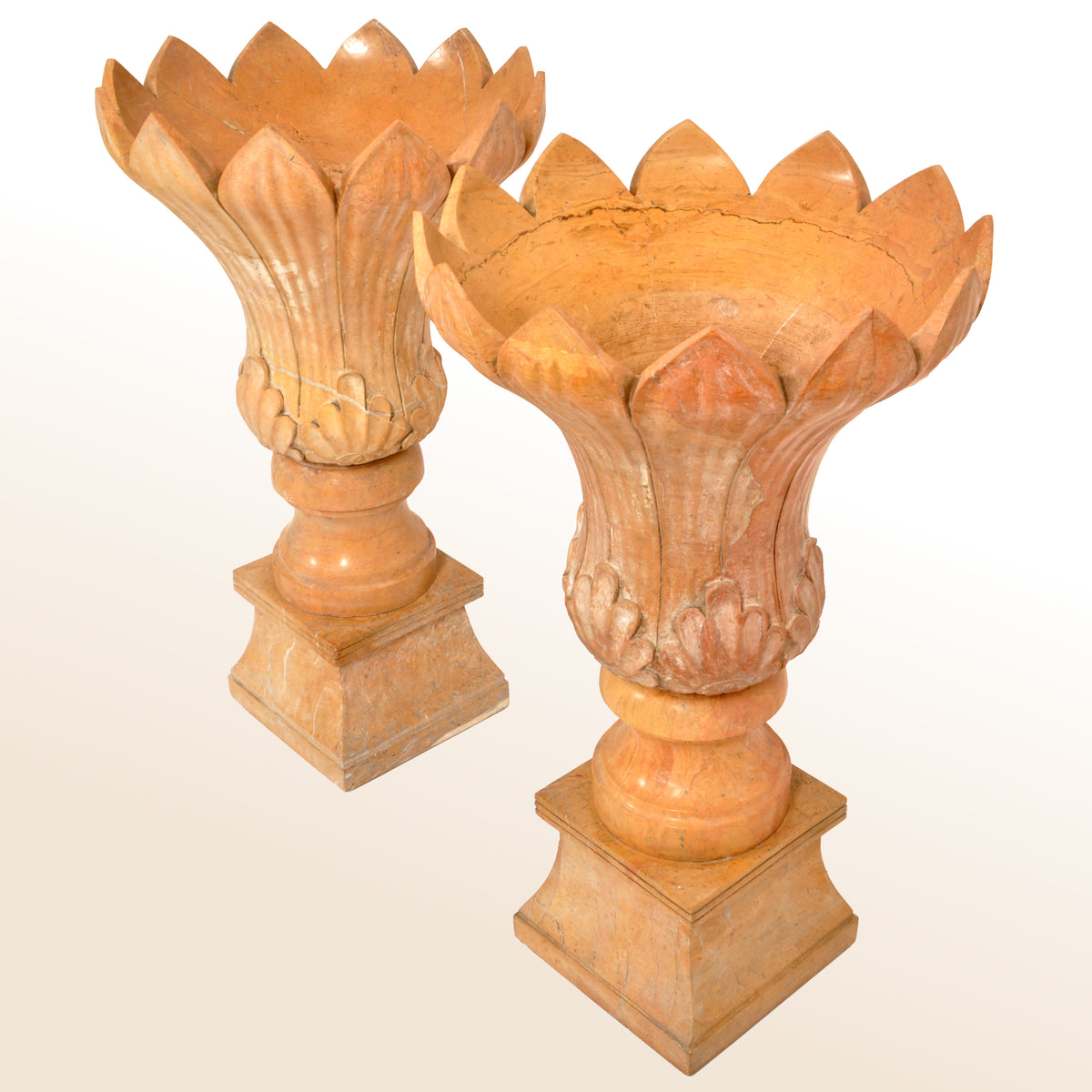 Monumental Pair of Antique 19th Century Italian Sienna Marble Urns / Planters circa 1830