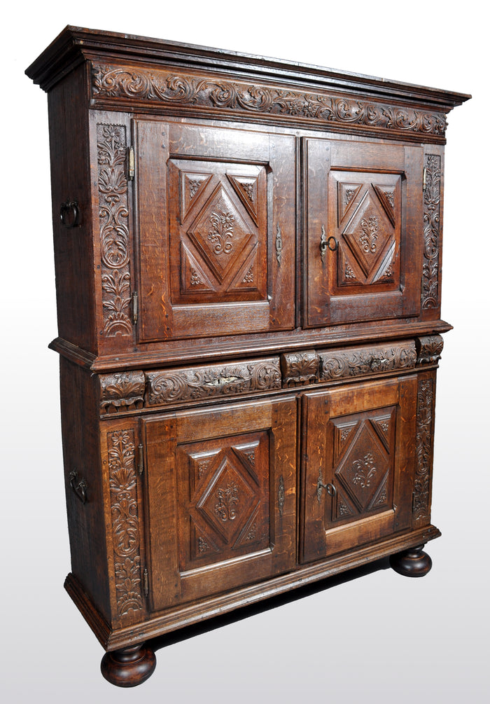Antique French Baroque Carved Oak Court Cabinet, circa 1750