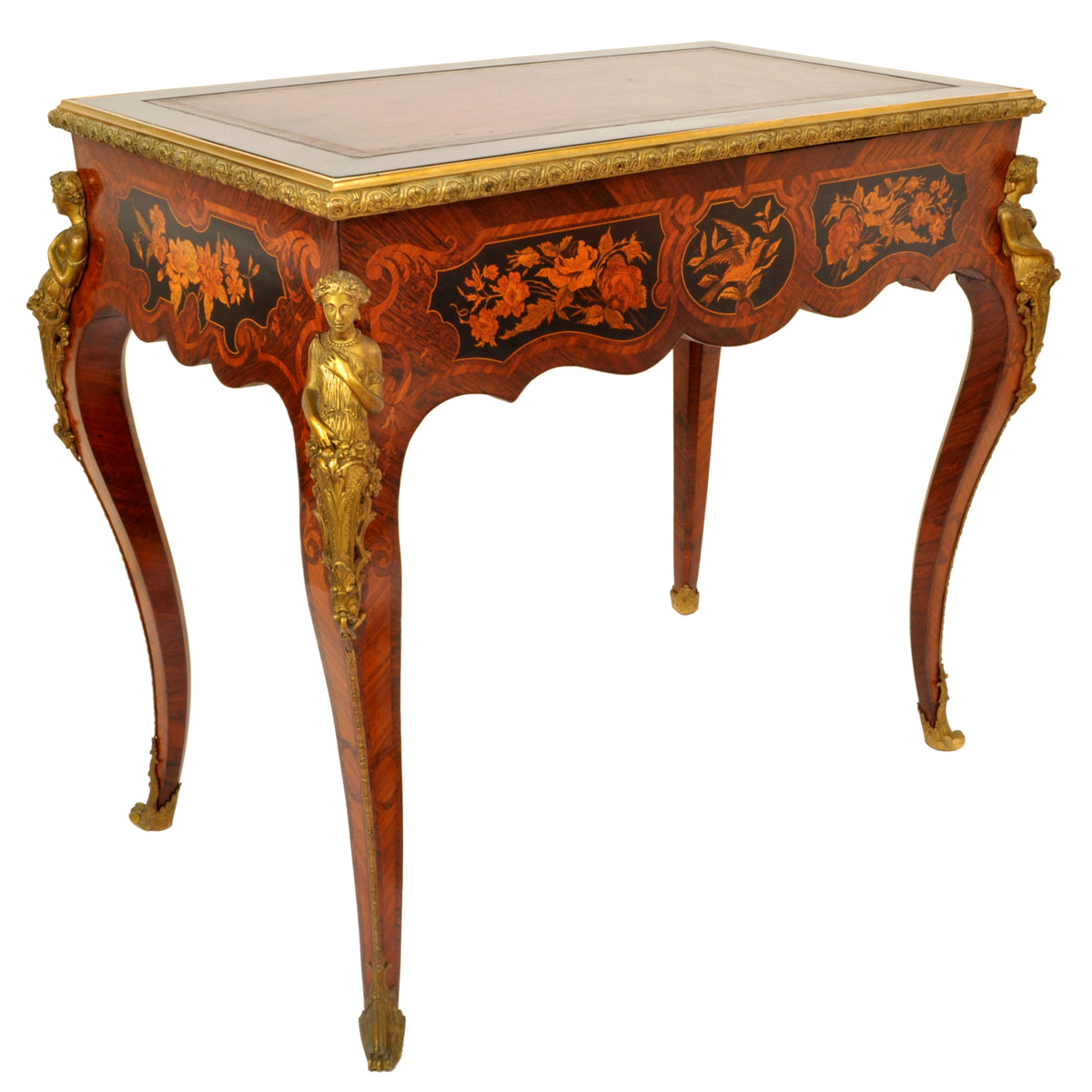 Antique 19th Century French Louis XVI Marquetry Ormolu Writing Desk / Table, circa 1895