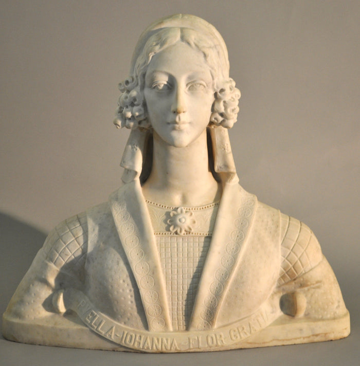 Antique Monumental Italian Renaissance Carrara Marble Statue/Bust of Johanna Albrizzi, Circa 1860