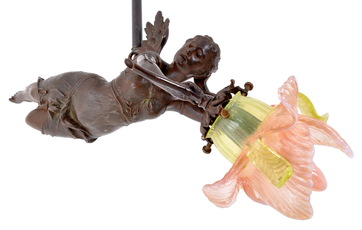 Antique French Bronze Art Nouveau Flying Maiden Chandelier / Light / Lamp, circa 1900