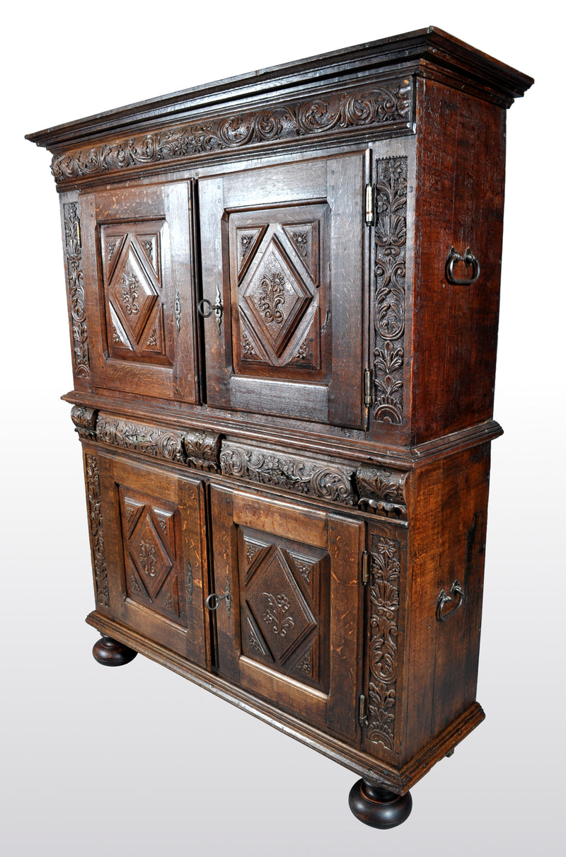 Antique French Baroque Carved Oak Court Cabinet, circa 1750