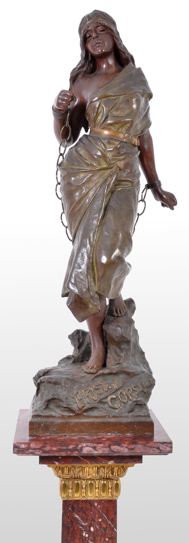 Antique French Art Nouveau Bronze Figure, "Prise de Corsaire", Emmanuel Villanis, circa 1890