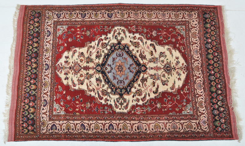 Semi-Antique Persian Silk Rug with a Qum Design (500 KPSI)