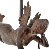 Antique French Bronze Art Nouveau Flying Maiden Chandelier / Light / Lamp, circa 1900