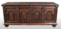 Antique Italian Baroque Carved Oak Paneled Cassone / Coffer / Chest, circa 1700
