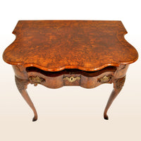 Antique Queen Anne Serpentine Burl Yew & Walnut Inlaid Side Table / Lowboy, circa 1710