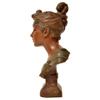 Antique French Art Nouveau Bronze Female Bust "Phryne" Emanuel Villanis Circa 1900