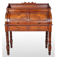 Antique American Victorian Eastlake Walnut Cylinder Roll-Top Desk / Secretary, 1875