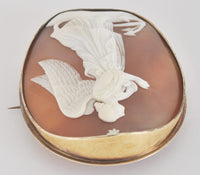 Antique American Carved Shell & 18k Gold Angel of Hope Cameo/Brooch, 1851