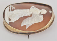 Antique American Carved Shell & 18k Gold Angel of Hope Cameo/Brooch, 1851