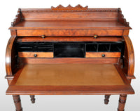 Antique American Victorian Eastlake Walnut Cylinder Roll-Top Desk / Secretary, 1875