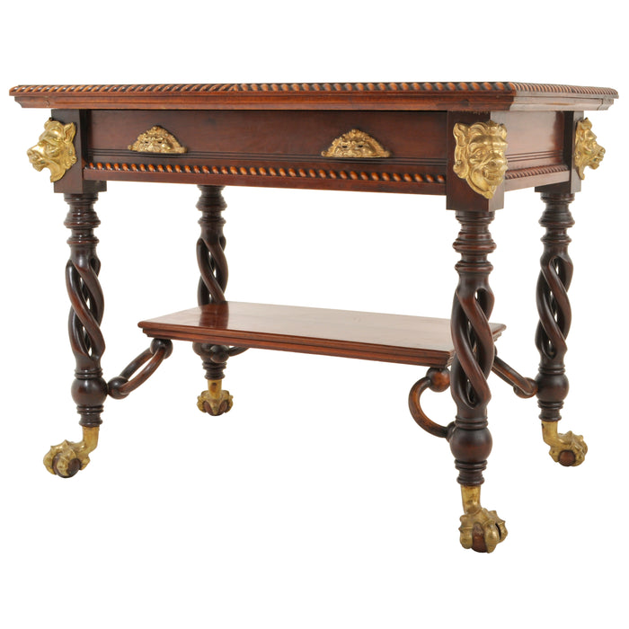 Antique American Merklen Brothers of New York Walnut Barley Twist Library / Writing Table, circa 1885