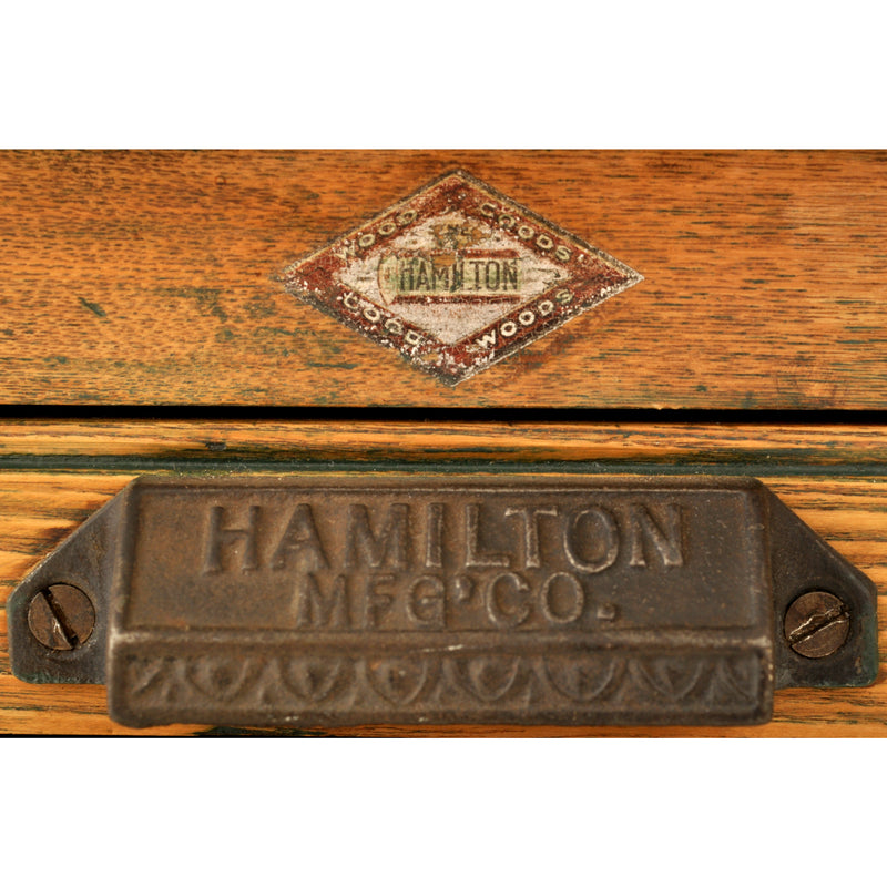 Antique American Oak Hamilton Moveable Type Print Cabinet Flat File, Circa 1910
