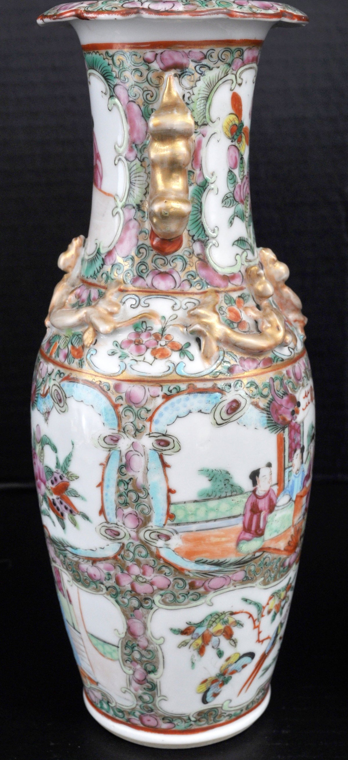 Pair of Antique Chinese Qing Dynasty Famille Rose Vases, Circa 1850