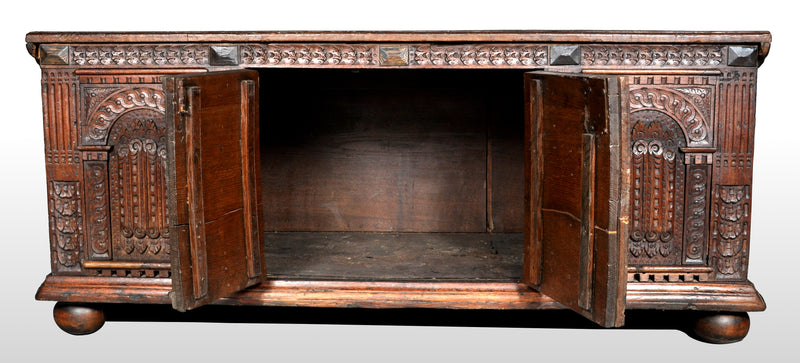 Antique Italian Baroque Carved Oak Paneled Cassone / Coffer / Chest, circa 1700