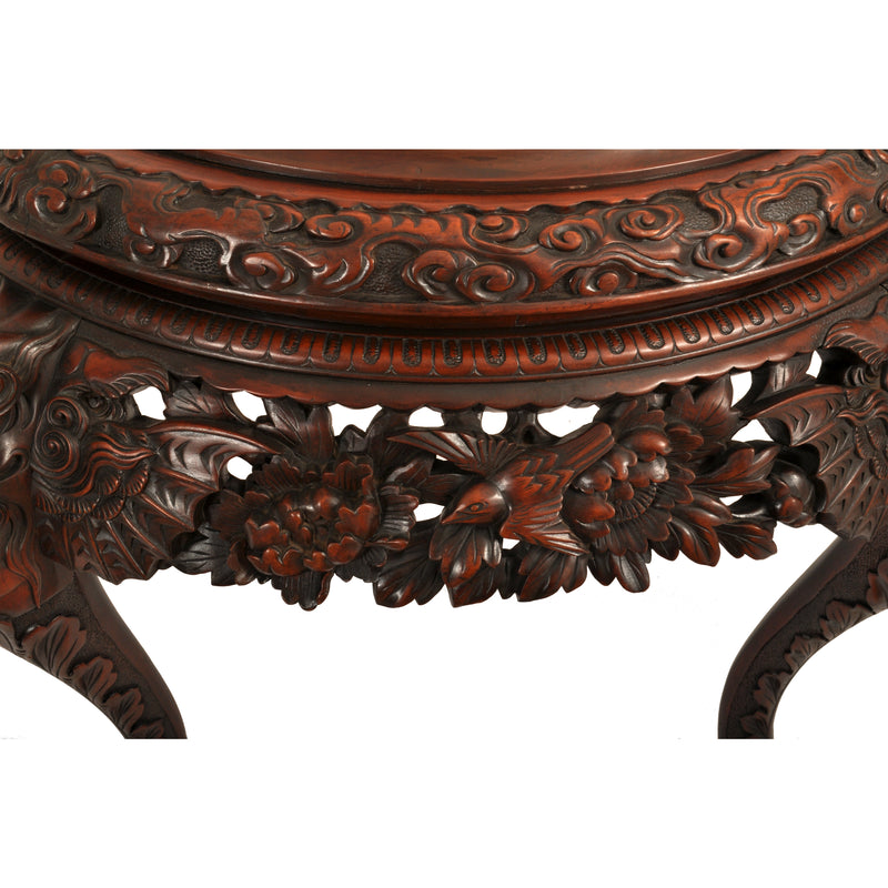 Antique Chinese Qing Dynasty Carved Elm Center Table with Bats & Birds, circa 1890
