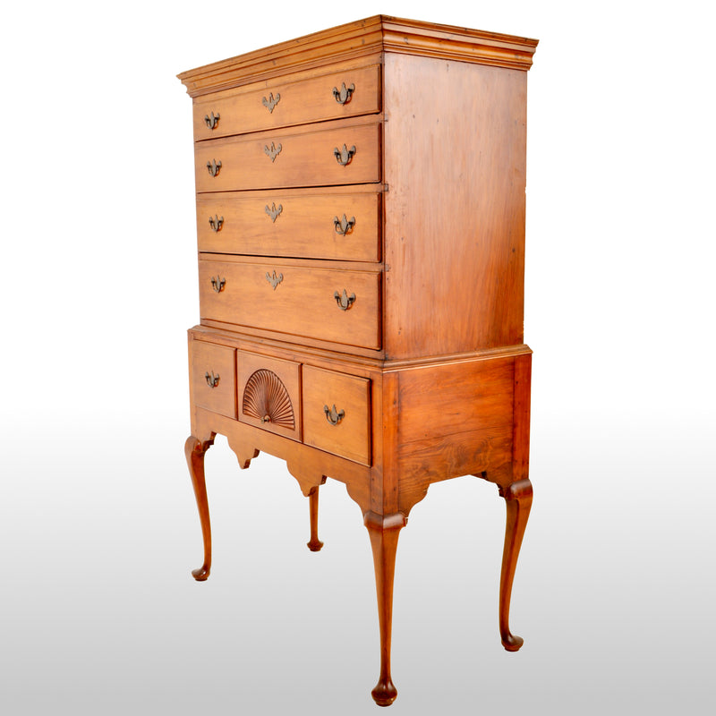 Antique American Queen Anne Connecticut Maple Highboy Chest On Stand, circa 1760