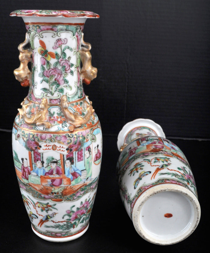 Pair of Antique Chinese Qing Dynasty Famille Rose Vases, Circa 1850