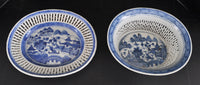 Antique Chinese Qing Dynasty Blue & White Reticulated Serving Bowl and Underplate, Circa 1800