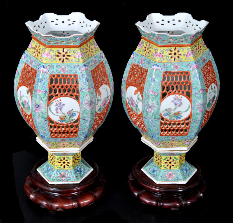 Pair of Antique Chinese Qing Dynasty Imperial Porcelain Wedding Lanterns / Vases, circa 1820