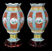 Pair of Antique Chinese Qing Dynasty Imperial Porcelain Wedding Lanterns / Vases, circa 1820