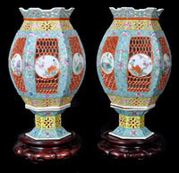 Pair of Antique Chinese Qing Dynasty Imperial Porcelain Wedding Lanterns / Vases, circa 1820