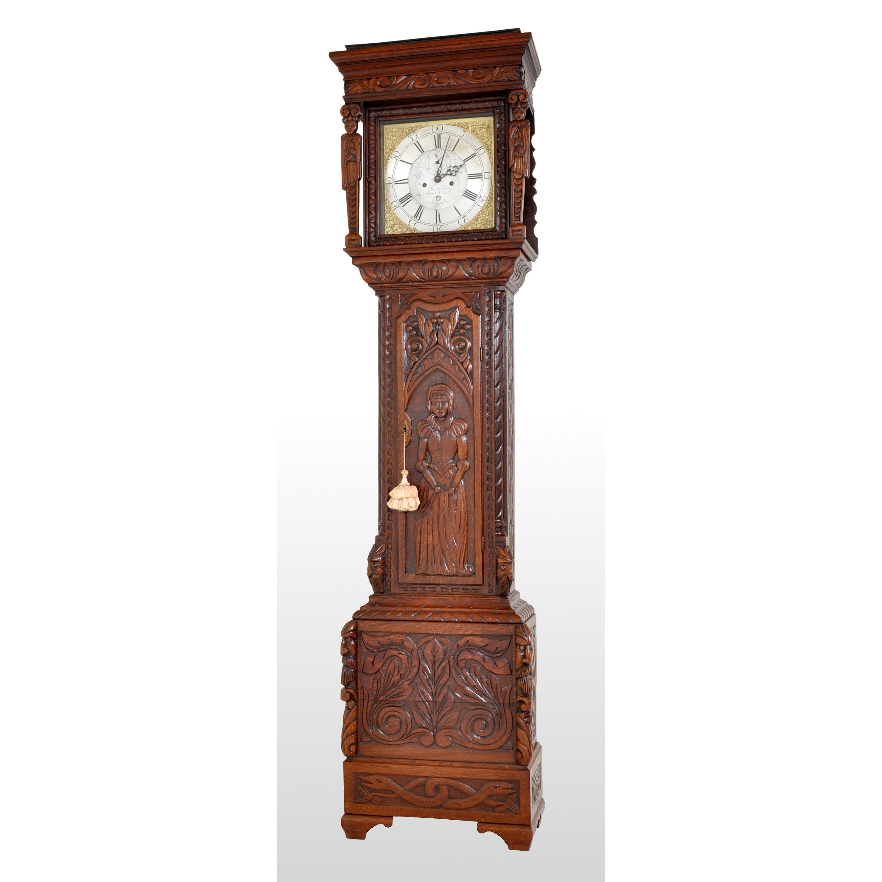 Antique Welsh Carved Oak 8-Day Longcase/Grandfather Clock by